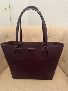 kate spade Plum Saffiano Leather Tote with Gold Plaque